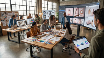 Designers using AI image generation tools during a visual design and creative direction workflow