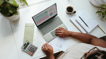 Freelancer managing income, expenses, and finances on a laptop