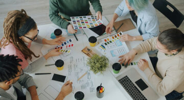 Creative team collaborating on resource planning, design projects, and workflow management