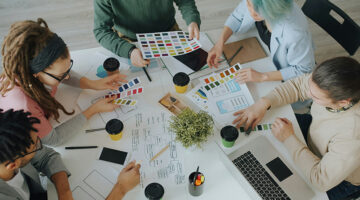 Creative team collaborating on resource planning, design projects, and workflow management