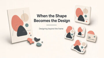 Abstract geometric artwork and custom-shaped designs illustrating the role of shape in graphic design.